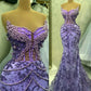 Purple Mermaid Evening Dress Beaded Formal Prom Gown     fg7065