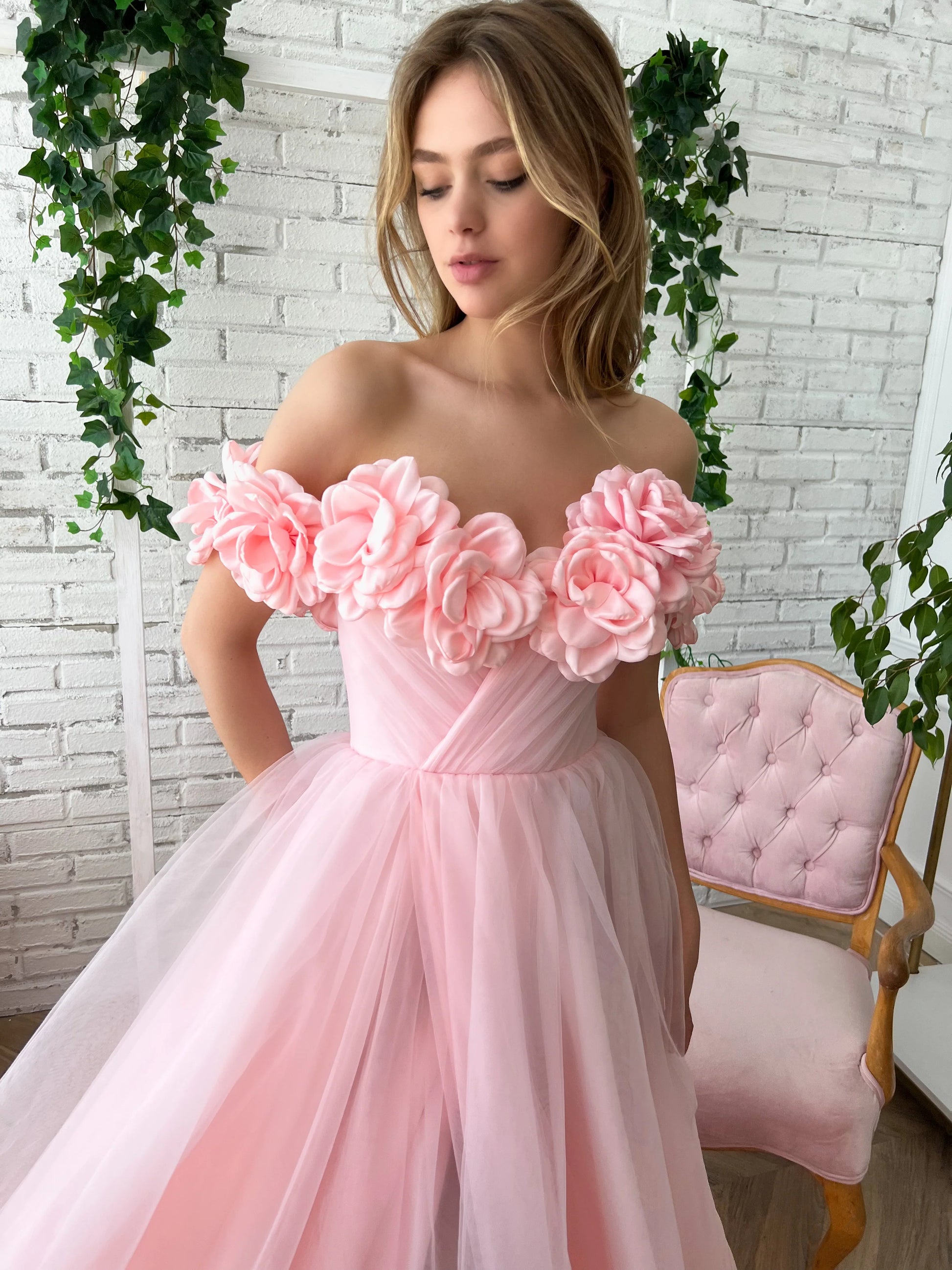 slim fit dress slacks Pink Floral Prom Dresses, Off The Shoulder Evening Gown, Tulle Long Pr –  formalgowns