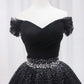 Black Off Shoulder Tulle Sequin Short Prom Dress, Black Homecoming Dresses       fg3411