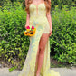 Mermaid V-neck Sequined Sweep Train Prom Dresses With Split      fg4215