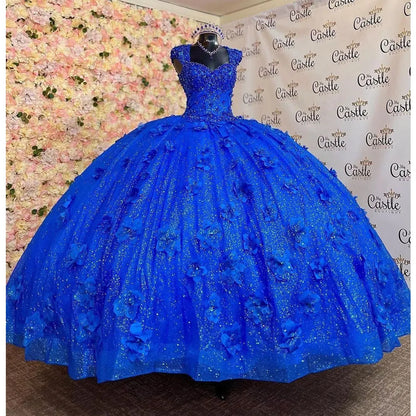 Royal Blue Quinceanera Dresses with 3D Floral Applique Off Shoulder Lace-up Corset Back prom Sweet 16 Dress        fg4292