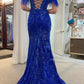 Off The Shoulder Lace Appliques Long Prom Dress with Feathers      fg4196