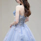 A Line Blue Tulle Long Prom Dress, Strapless Long Blue Beaded Tulle Formal Evening Dresses      fg4442