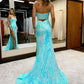 Mermaid / Trumpet Prom Dresses High Split Dress Formal Court Train Sleeveless V Neck Sequined with Slit Appliques      fg4291