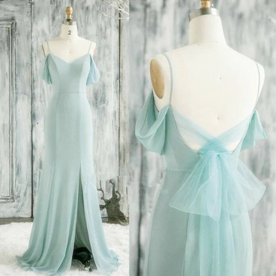 Sage Green Prom Dresses, Formal Dresses, Off The Shoulder Prom Dresses, Sheath Prom Dresses, Chiffon Prom Dresses      fg4205