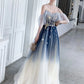 Blue Aline tulle long prom dress blue tulle formal dress     fg4007