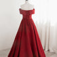 A-Line Satin Red Long Prom Dresses, Red Long Formal Dresses     fg4359