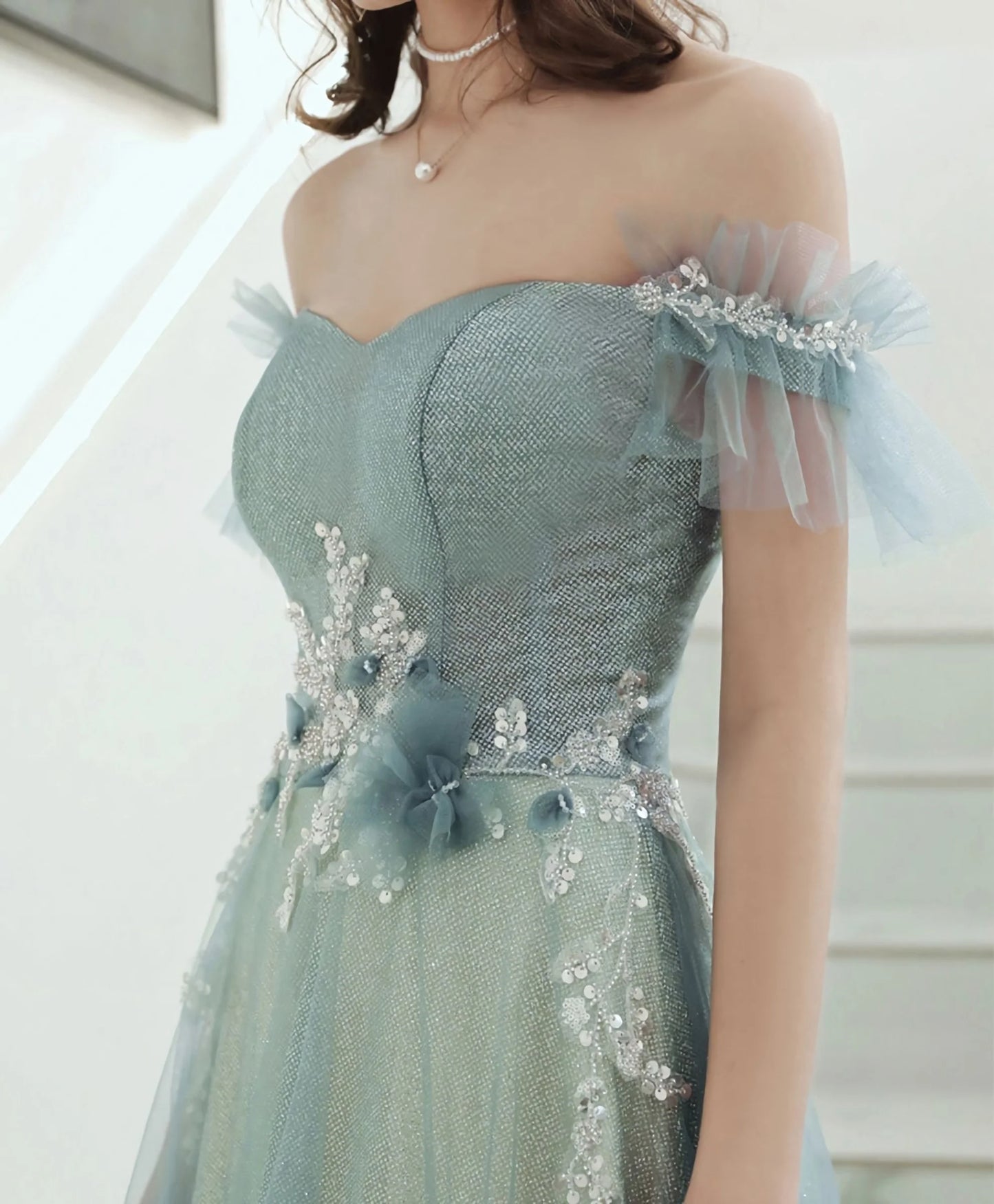 Green Tulle Lace Long Prom Dress, Green Tulle Formal Dress        fg4189