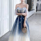 Blue Aline tulle long prom dress blue tulle formal dress     fg4007