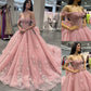 Pink Quinceanera Dress Ball Gown Applique 3D Flower Sweet 16 Party Prom Dress