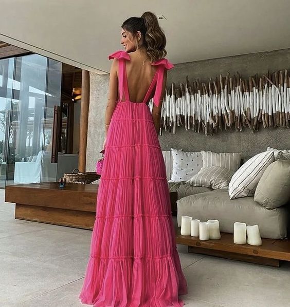 Pink Backless Prom Dress,  Evening Dress      fg2635