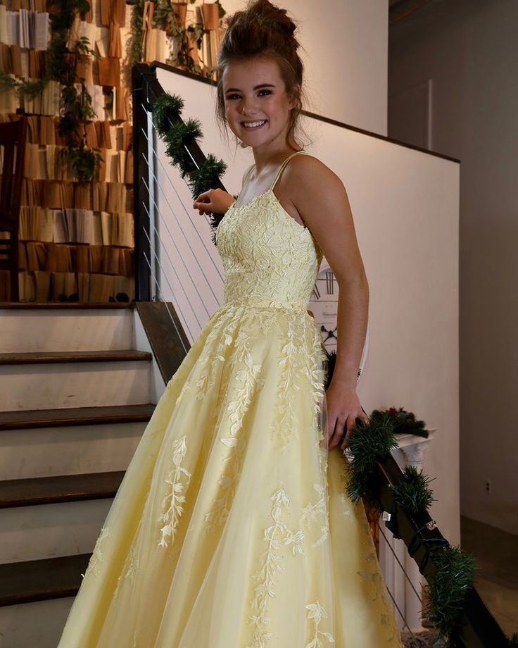 Yellow Lace Prom Dresses, Formal Ball Dress, Evening Dress, Dance Dresses, School Party Gown    fg3210