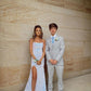 Sparkly Mermaid Scoop Neck White Sequins Long Prom Dresses with Slit     fg3182
