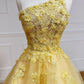 Yellow Lace One Shoulder Evening Dress, A-Line Tulle Long Prom Dress    fg3197