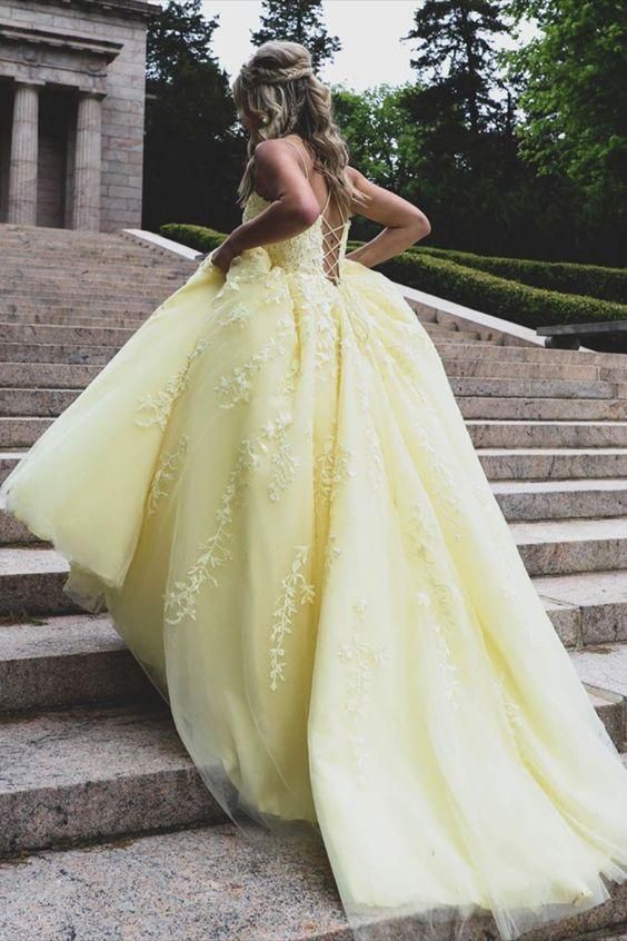 Yellow Lace Prom Dresses, Formal Ball Dress, Evening Dress, Dance Dresses, School Party Gown    fg3210