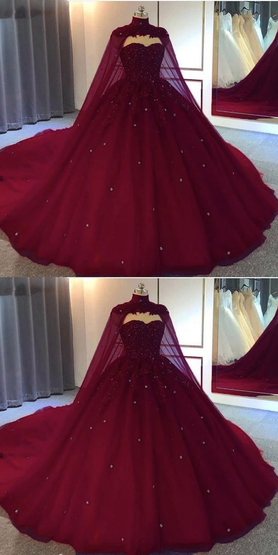 Burgundy Ball Gown Wedding Dress tulle Prom Dresses     fg2871