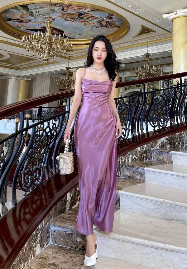 Simple purple evening dresses satin pleated long prom dress     fg3003