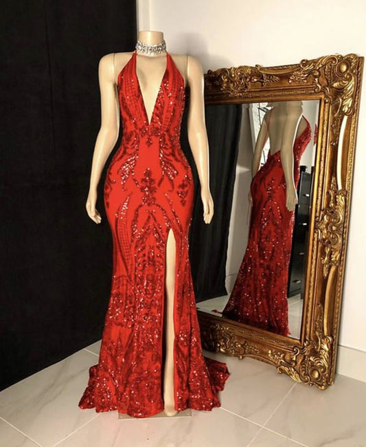 Red Prom Gown,Floor length Prom dress,mermaid gown     fg3098