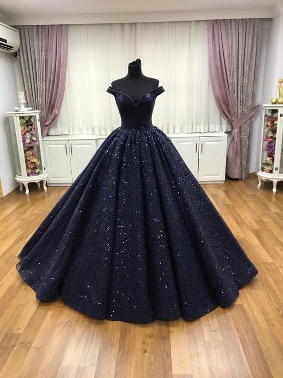 Navy Blue Ball Gown Prom Dresses Long Sexy Prom Dress   fg2770