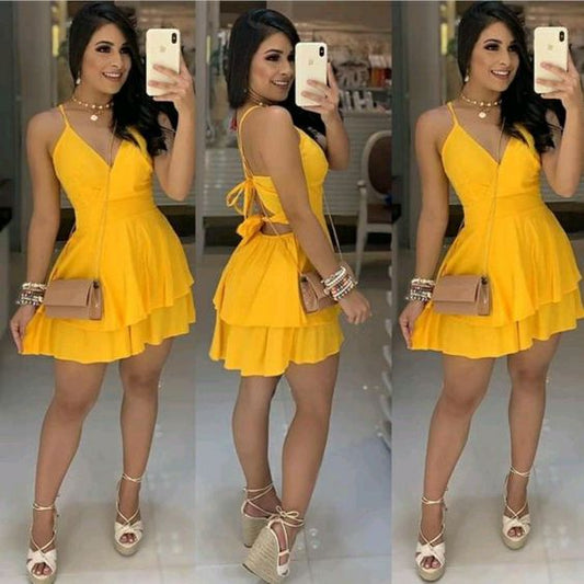 Yellow Short Party Dress,Cocktail Dresses    fg3067
