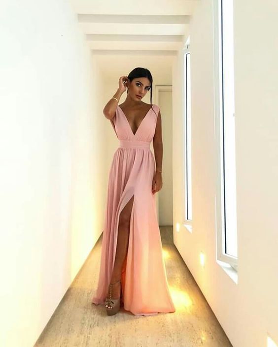 Pink Long Prom Evening Dresses ,Sexy Prom Dress    fg3065