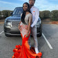 2023 Mermaid Long Orange Prom Dresses Party Dress          fg3147