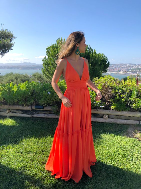 Simple orange evening dresses, long prom dress     fg3041