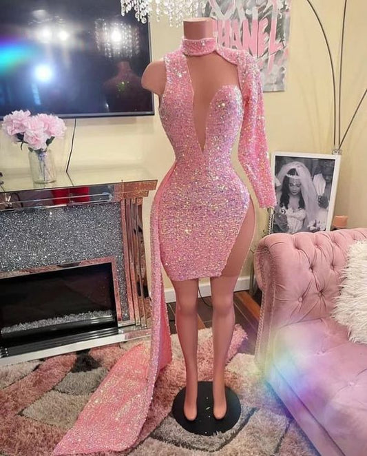 Pink Evening Dresses, Sparkly Evening Dress, Glitter Evening Dress, Sexy Formal Dresses     fg2940