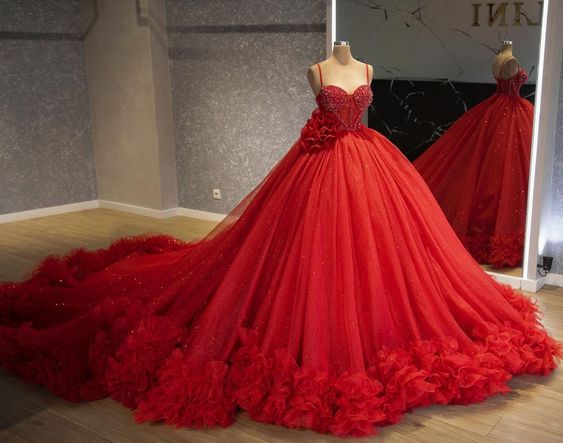 Vintage Ball Gown Evening Dress Fashion Red Prom Dress     fg2978