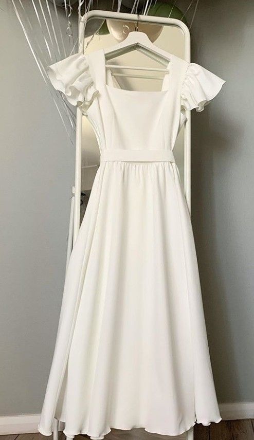 antique style bridesmaid dresses Vintage Style Tea Length Wedding Dress with Short Sleeves main image 1