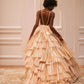 Ball Gown Tiered Skirt Unique Prom Dress     fg1018