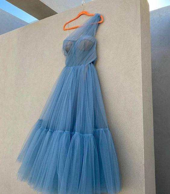 simple blue prom dress,modest evening dresses      fg1005