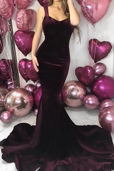 Simple Sleeveless Mermaid Open Back Long Evening Prom Dress     fg1721