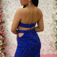Blue Sequin Strapless Cutout Short Homecoming Dress     fg1525
