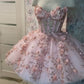 Vintage Short Pink Homecoming Dresses with Flowers    fg2508