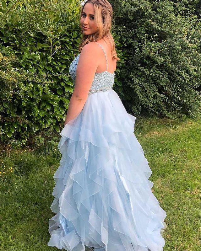 Stunning Ball Gown V Neck Blue Tulle Prom Dresses with Beading     fg2365