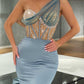 Party One-Shoulder Asymmetric Sequined Embroidered Split-Joint Maxi Dresses     fg1951