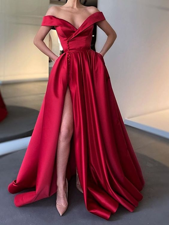 Off the Shoulder Burgundy Satin Long Prom Dresses, Off Shoulder Wine Red Long Formal Evening Dresses    fg1284