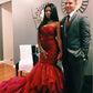 Charming Mermaid Burgundy Strapless African Organza Ruffles Long Prom Dresses     fg2304