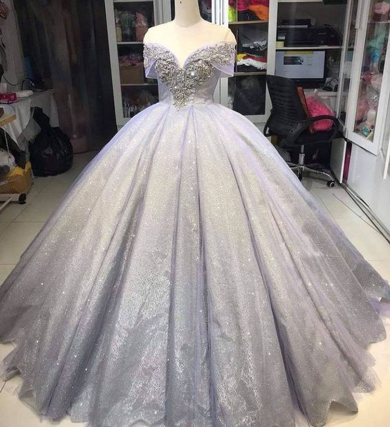 Silver Wedding Dresses Ball Gown Prom Dresses fg2444 – formalgowns
