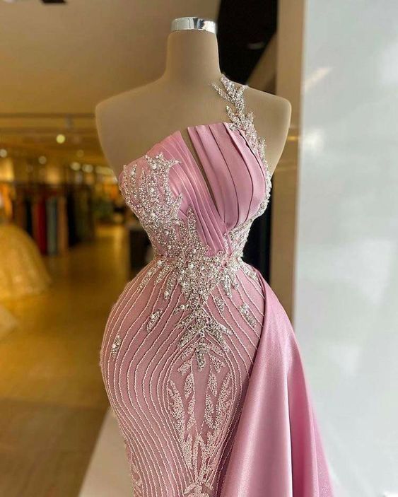 Pink Mermaid Prom Dresses with Appliques      fg1175