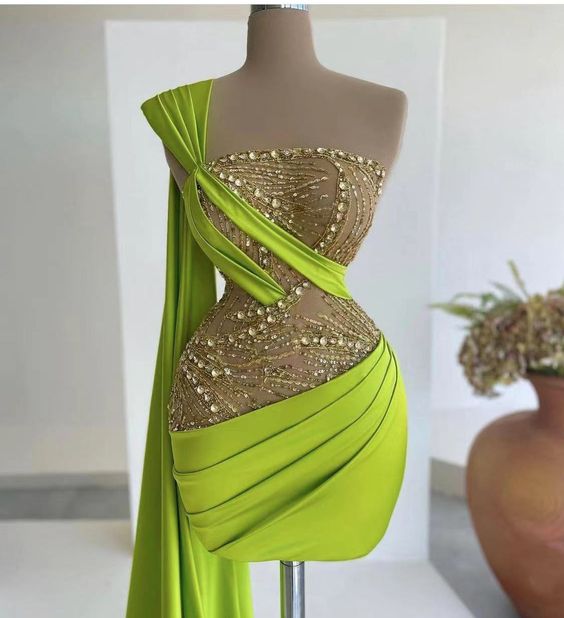 Green prom dresses, beaded prom dresses, sequins prom dresses, sheath short prom dresses    fg1193