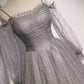 GRAY TULLE SEQUINS LONG A LINE PROM DRESS EVENING DRESS    fg2251