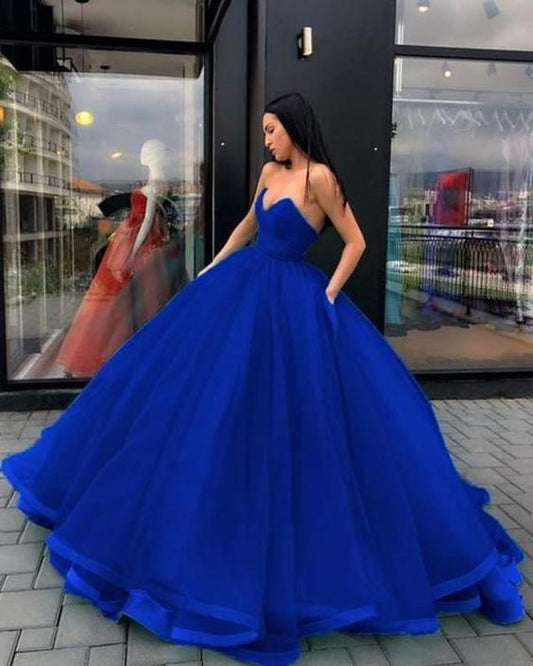 Sweetheart Blue Long Cheap Ball Gown Prom Dresses    fg1184
