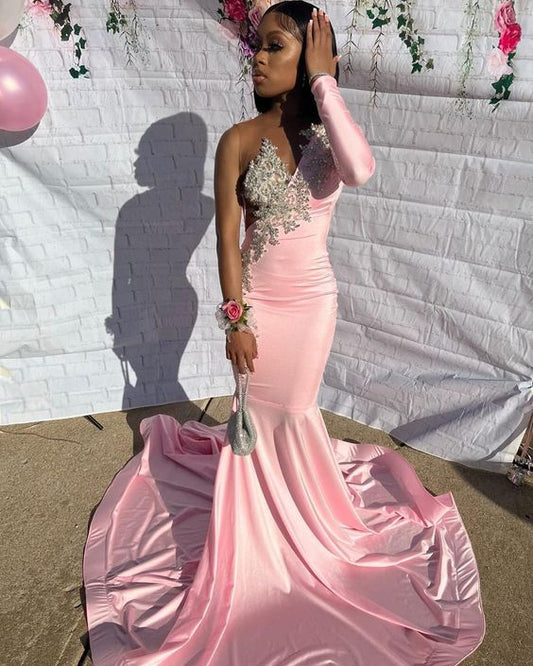 Pink Unique Long Prom Dress Mermaid Party Dress      fg2257