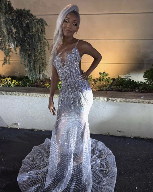 Silver Mermaid Prom Dresses Evening Dresses      fg2216