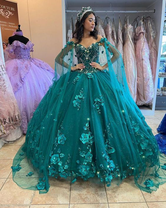 Stunning 3D Floral Flower Ball Gown Quinceanera Dresses Sweet 16 Prom Dress    fg1520