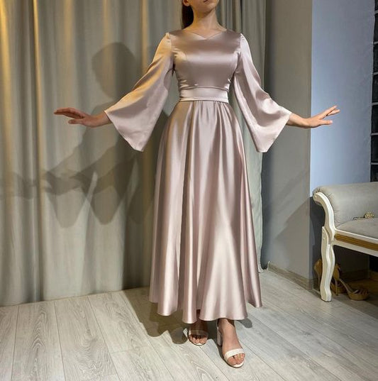 Long Sleeves Prom Dress A Line Princess Wedding Formal Evening Gowns     fg2487