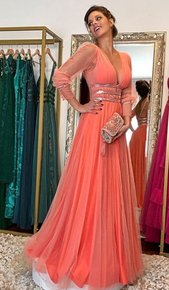 fashion orange long prom dresses    fg1559