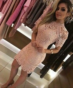 pink lace Homecoming Dress   fg1201